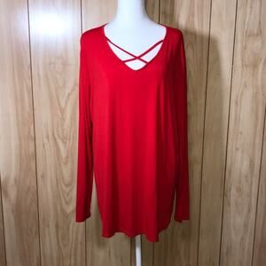 Soft Criss Cross V-Neck Long Sleeve Long Dressy Blouse 2XL